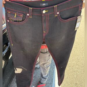 True Religion Black Jeans with Red/Yellow Stitching